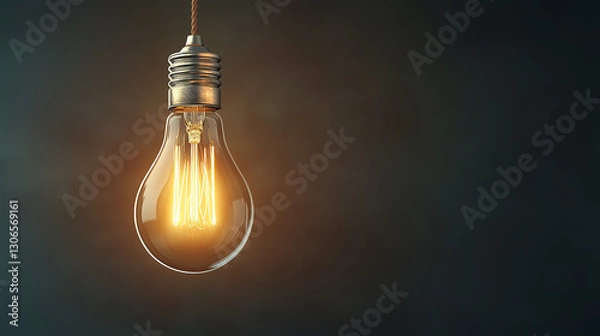 Fototapeta Hanging vintage Edison light bulb with warm glow