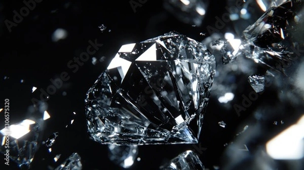 Obraz Shattering diamond on black background with fragments