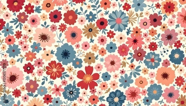 Obraz Colorful floral pattern, dense wildflower arrangement, vintage botanical illustration style