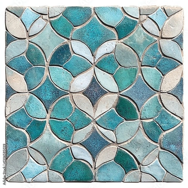 Fototapeta Beautiful mosaic tile design showcasing intricate teal patterns.