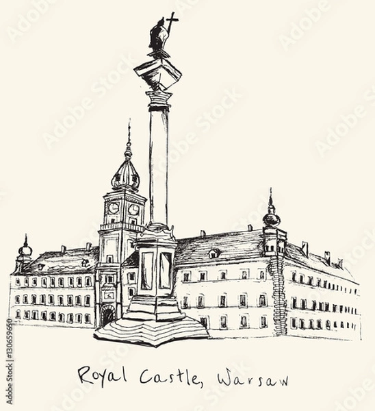 Obraz Hand drawn Royal Castle in Warsaw on ecru background