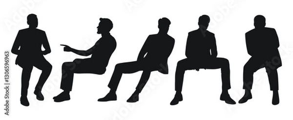 Fototapeta Silhouettes of men in business suits seated in various poses against a plain background