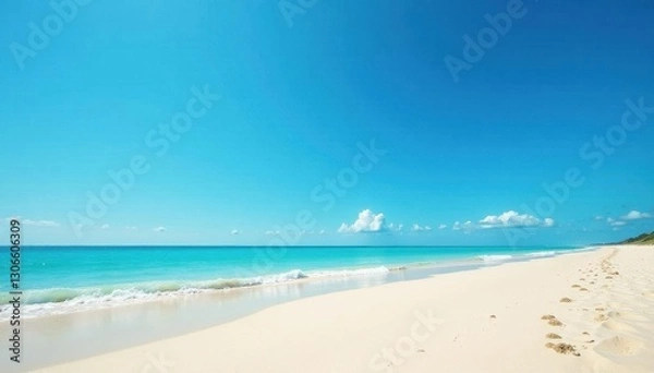Obraz Expansive empty beach; vibrant blue sky overhead , clear, landscape