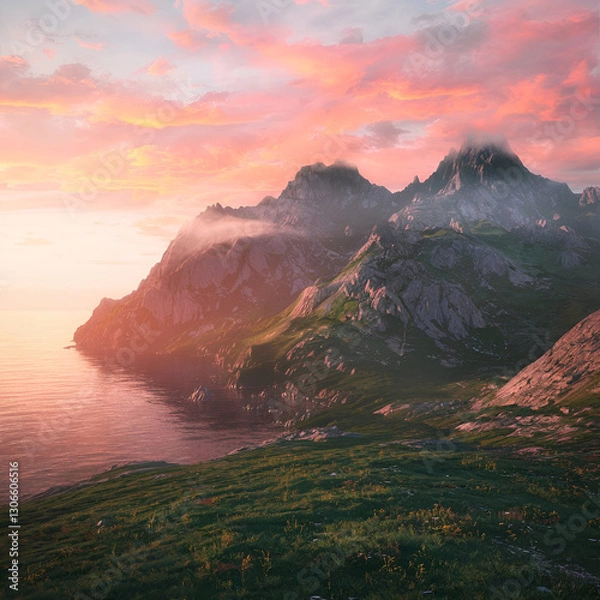 Fototapeta sunset over the mountains