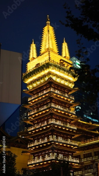 Obraz The temple night view which is located in Shanghai of the China