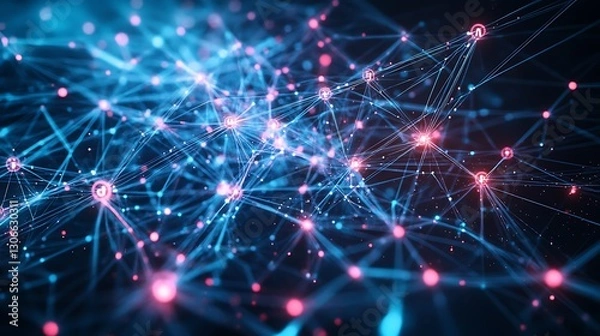 Fototapeta AI Network Expansion: A network of connected AI nodes rapidly expanding into an ever-growing digital space