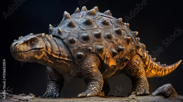Fototapeta Ankylosaurus portrait shows powerful armored dinosaur looking alert and ready for defense in prehistoric landscape