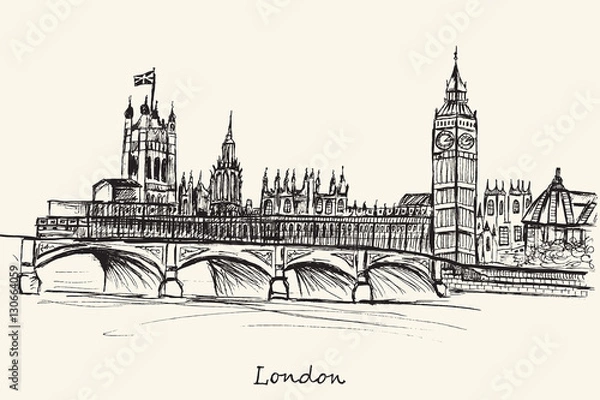 Obraz Hand drawn London City on ecru background
