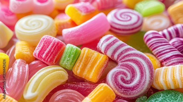 Fototapeta A colorful assortment of various candies in different shapes and sizes.