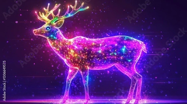 Fototapeta Sparkling reindeer, cosmic background, holiday card