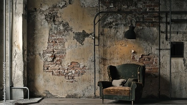 Fototapeta Industrial wallpaper with exposed brick texture and natural imperfections, urban and gritty, ultra-detailed, 4k