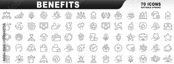 Fototapeta Big set of soft benefits line icons. Editable stroke