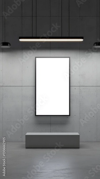 Fototapeta Modern Minimalist Interior with Empty Vertical Frame on Wall in Contemporary Gallery Space