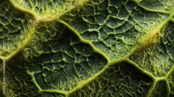 Fototapeta Detailed macro view showcasing a textured green leaf surface pattern