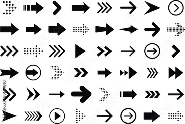 Fototapeta Black arrow icon set in white background. collection of various arrow shapes and styles. Vector arrow illustration eps 10
