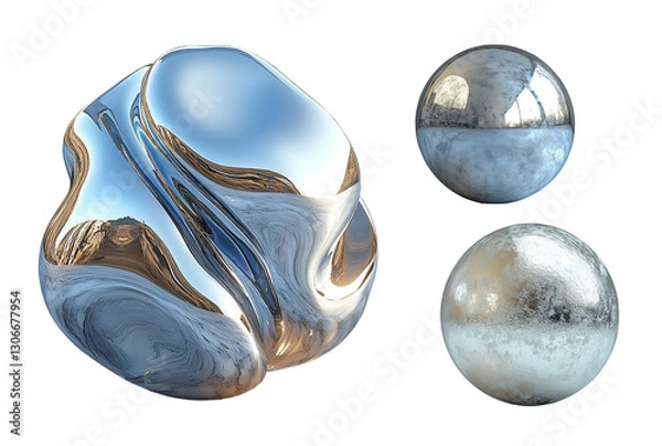 Obraz Metalic 3d silver object liquid holographic ball METAL TEXTURE on transparent background 3d element