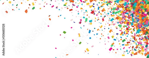 Fototapeta A festive and vibrant explosion of multicolored confetti scattered across a black background, perfect for celebrations, parties, and joyful designs.

