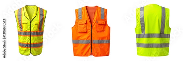 Fototapeta Safety Vests Showcase with Reflective Strips in Lime Green and Orange
