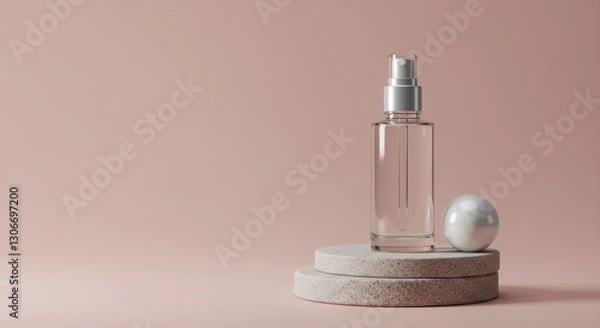 Fototapeta Clear spray bottle on tiered display.