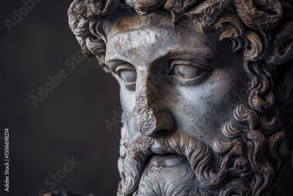 Fototapeta Close-up of a classical sculpture depicting a bearded figure with intricate details.