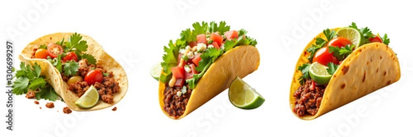 Fototapeta Delicious Tacos Filled with Ground Beef and Fresh Toppings