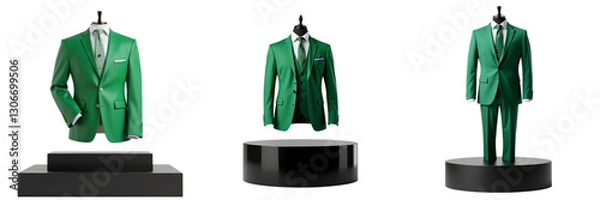 Fototapeta Emerald Green Men's Suits Displayed on Elegant Platforms
