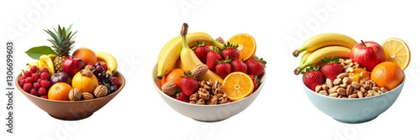 Fototapeta Colorful Assortment of Fruit and Nuts in Stylish Bowls