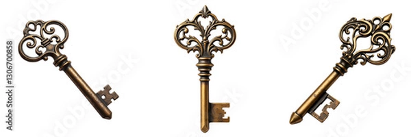 Fototapeta Antique Keys with Elaborate Metalwork Showcasing Historical Craftsmanship