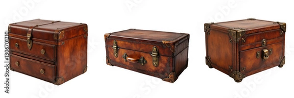 Fototapeta Brown Leather-Bound Chests Featuring Drawers and Clasps