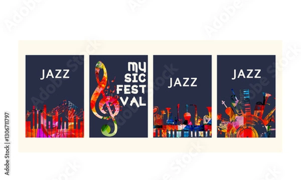 Obraz Music festival poster background. Vector illustration. Artistic music festival design for live concert events. Creative banner with musical notes. Party flyer invitation	