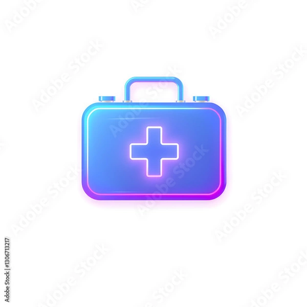 Fototapeta Nurse medical kit holographic 3D icon. neon symbol vector illustration isolated on white background. Generative AI