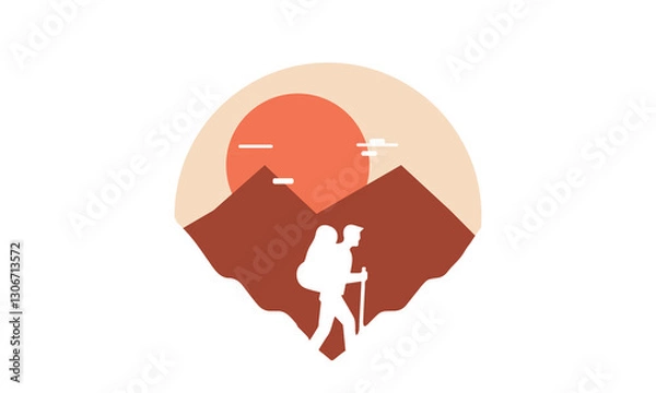 Obraz Minimal hiking logo, Adventure event logo for t-shirt , print ready mountain adventure logo, Sillhoutte vector trekking logo