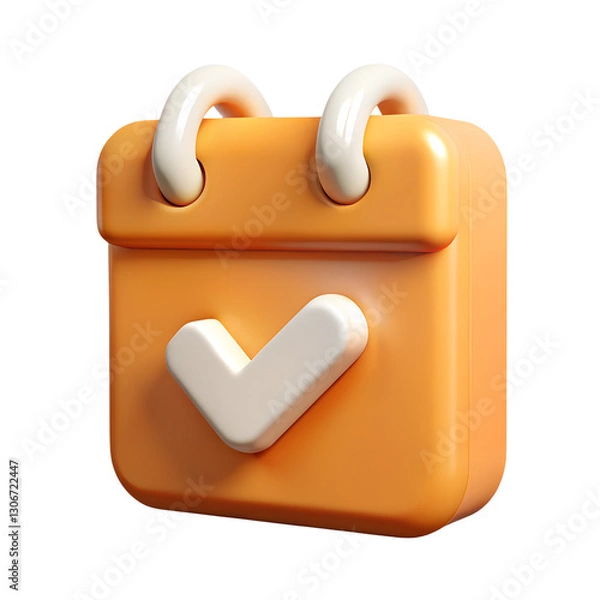 Obraz 3D Orange Calendar Icon with Checkmark for Appointments & Deadlines