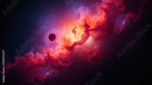 Obraz red nebula with moon | generative AI
