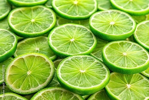 Fototapeta Detailed citrus texture showcased in a high-resolution close-up photo of vibrant green lime slices, forming a striking pattern.