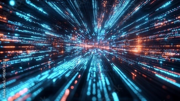 Fototapeta Virtual Data Storm: A storm of digital data flowing through an AI-powered virtual environment