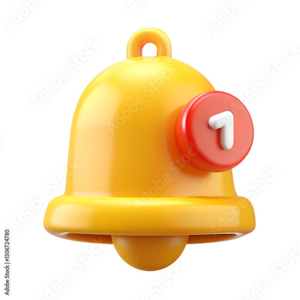 Fototapeta 3D Yellow Bell with Red Notification Badge Icon