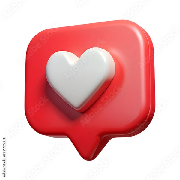 Fototapeta 3D Red Speech Bubble Icon with White Heart