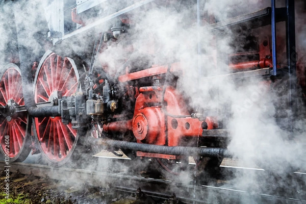 Fototapeta historical train close-up with steam