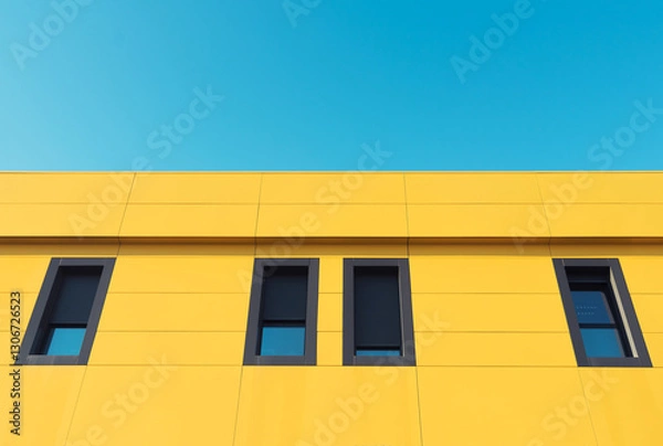 Fototapeta MOdenr architecture. Close up of ayellow building with blue sky