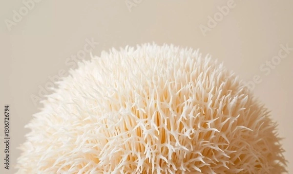 Fototapeta Lion’s Mane Mushroom Macro Close-Up on Black Background.