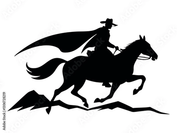 Fototapeta Cowboy silhouette with rope lasso on horse vector illustration isolated on white background for rodeo western design. cowboy with lasso riding a horse. Rodeo vector illustration. 