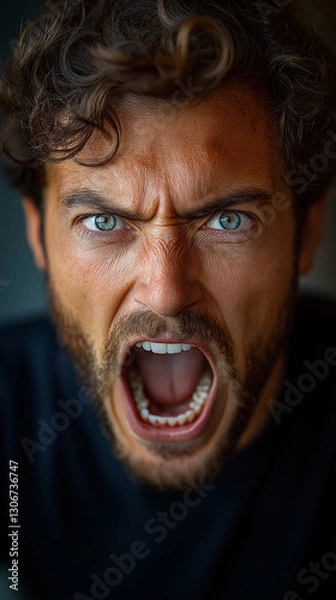 Fototapeta young man on a plain white background, shouting with intense frustration