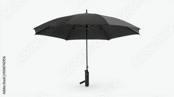 Fototapeta A black umbrella, open, isolated on white background.