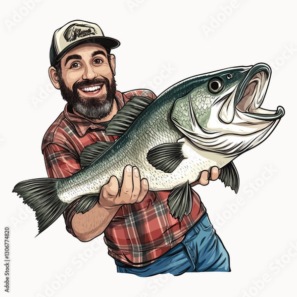 Fototapeta A man holding a fish with water that has a big fish in his hand vector 
