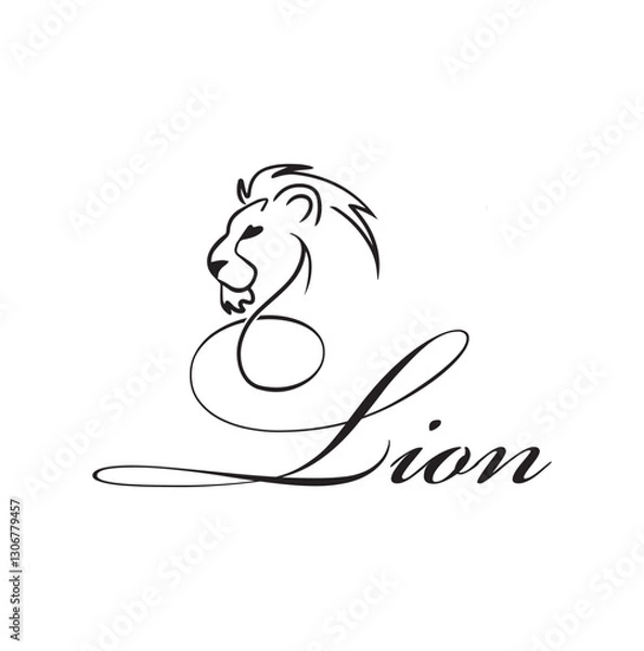 Fototapeta This design features a sleek, minimalist lion illustration integrated seamlessly with elegant cursive typography spelling "Lion." The lion's head is drawn with fine, flowing lines