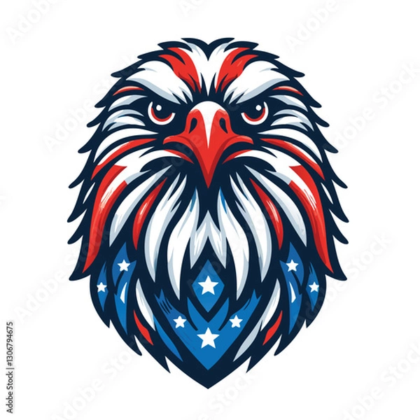 Fototapeta Patriotic Eagle head logo with American flag pattern Flat vector