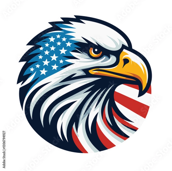Fototapeta Patriotic Eagle head logo with American flag pattern Flat vector