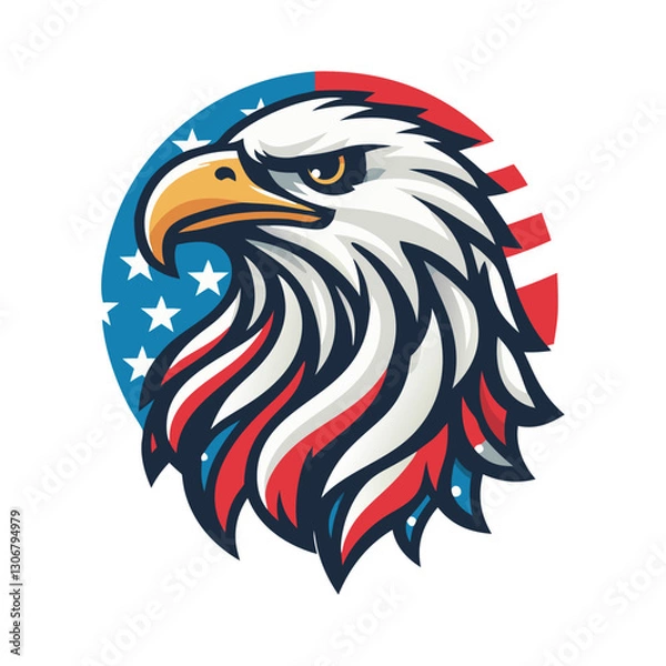 Fototapeta Patriotic Eagle head logo with American flag pattern Flat vector