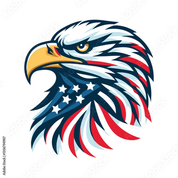 Fototapeta Patriotic Eagle head logo with American flag pattern Flat vector